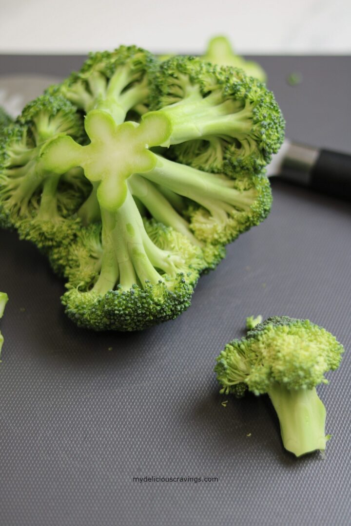 cut off the broccoli stem.