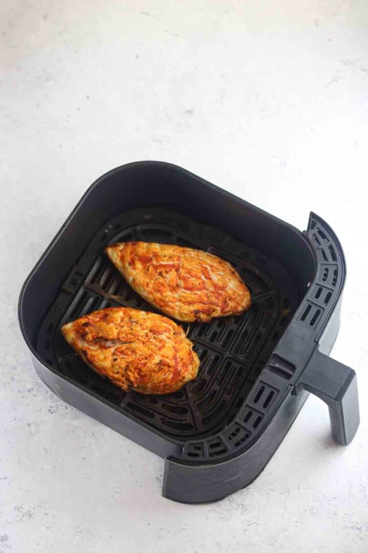 2 medium chicken breasts in an air fryer. 