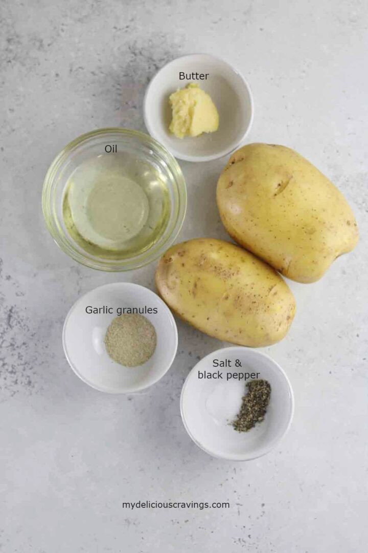 Ingredients you need to make Hasselback potatoes in the air fryer. 