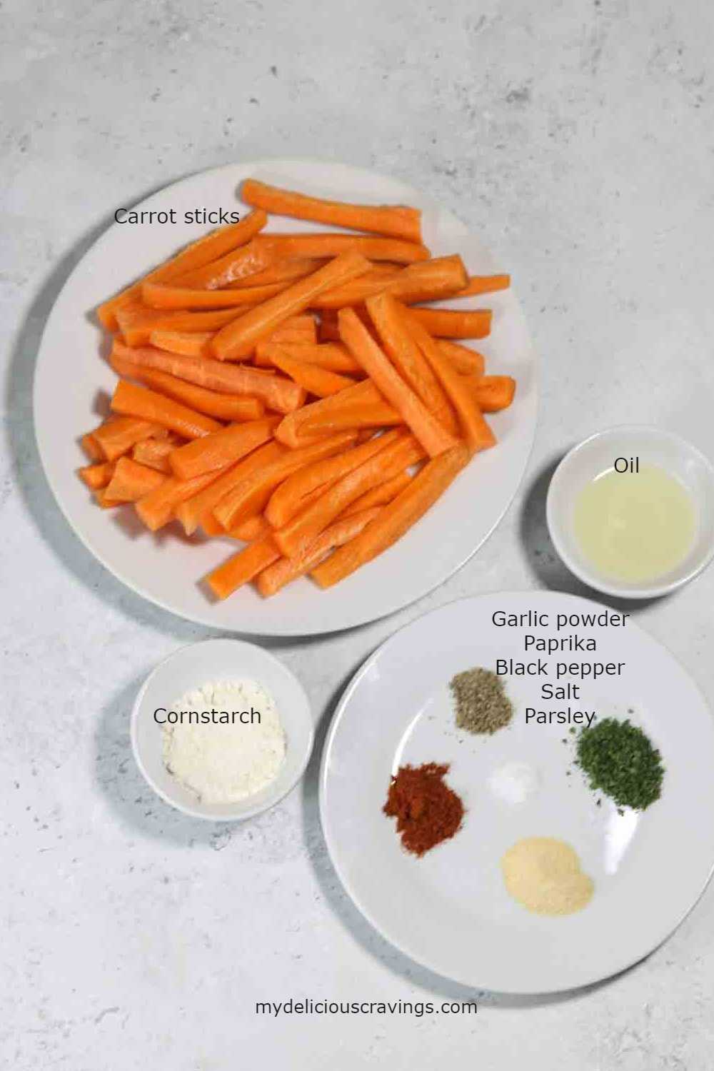 Ingredients you will need to make carrots fries.