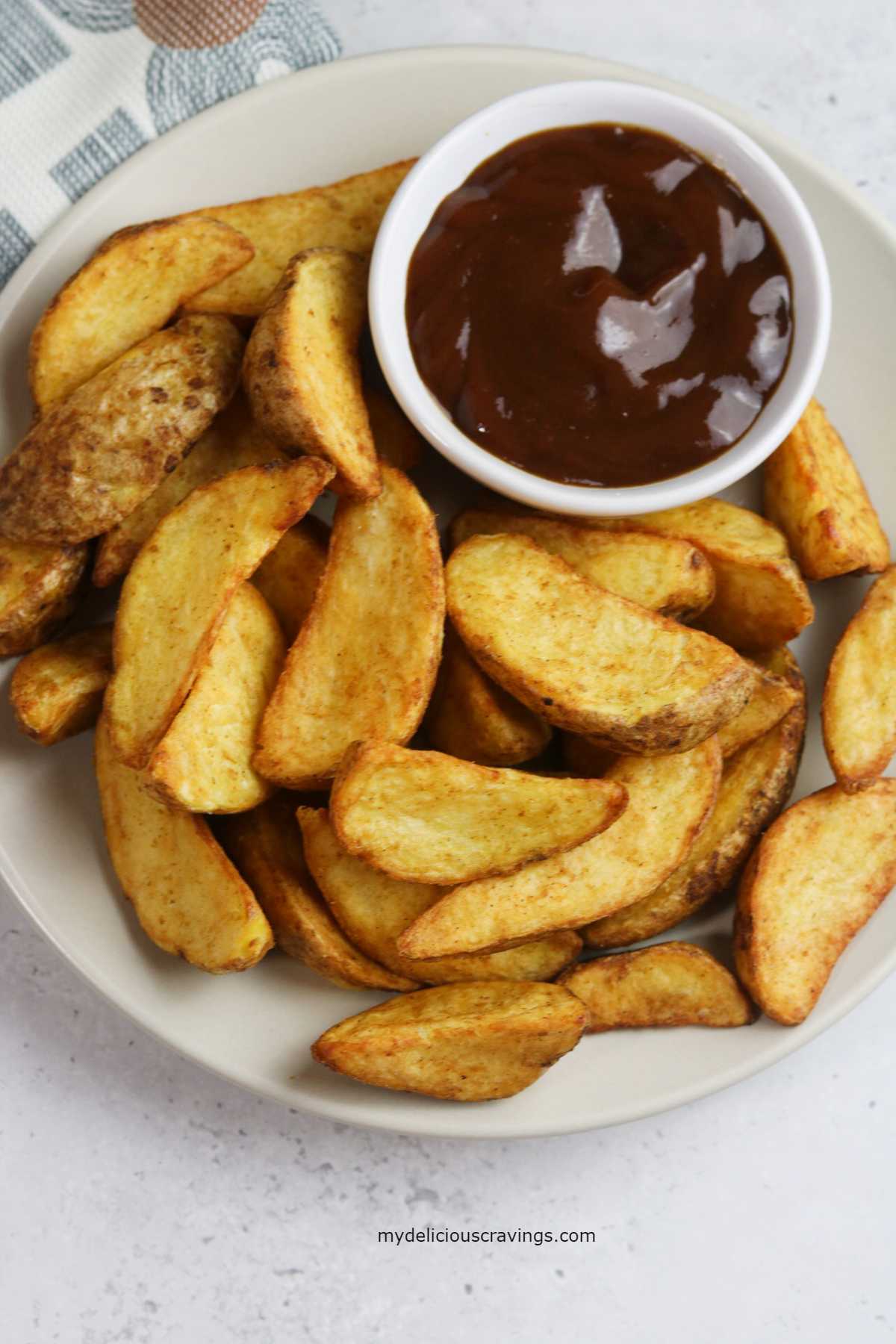 air fried potatoes served with bbq sauce