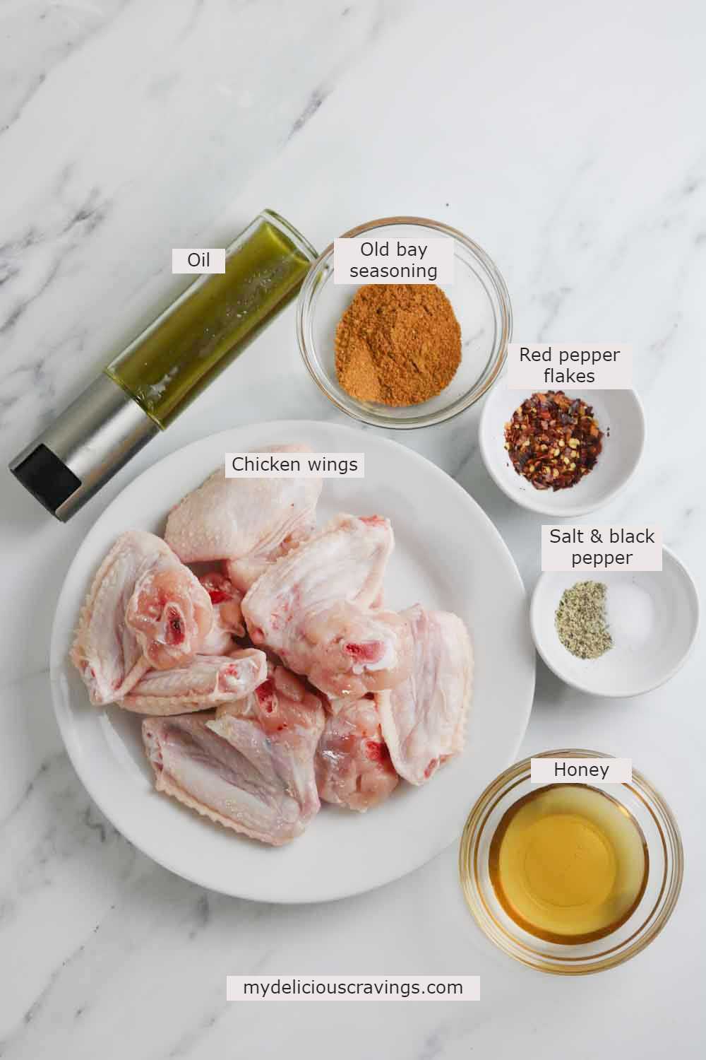 Ingredients for making old bay air fryer chicken wings