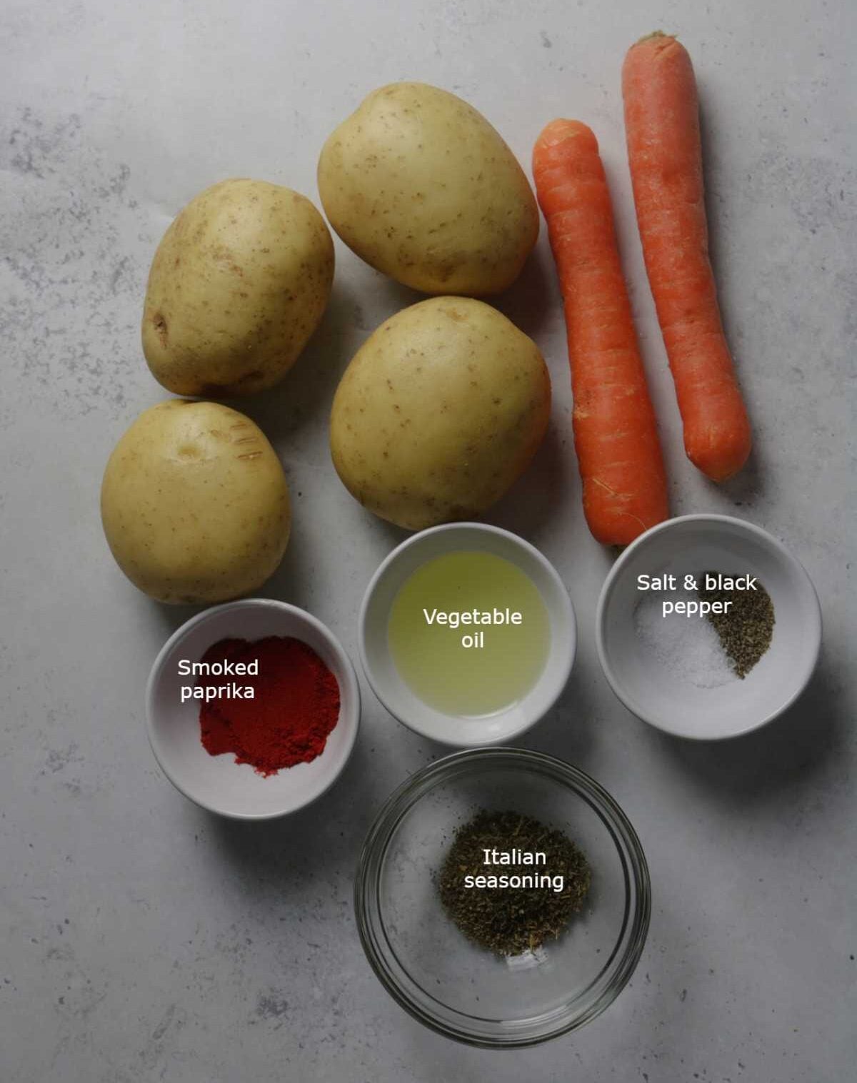Ingredients for air fryer carrots and potatoes